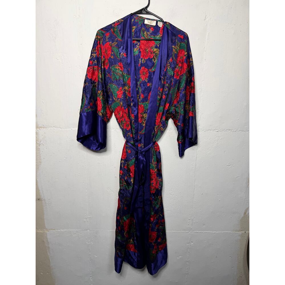 Vintage Victoria's Secret Maxi Robe Silky Womens Size M/L Blue Red Floral